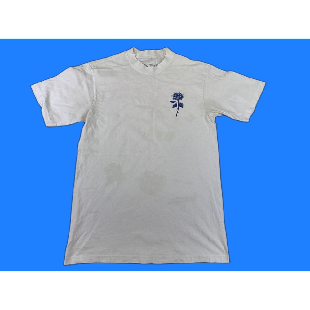 Indestructible Blue Rose Floral Tee Medium White 100% USA Cotton Graphic Print